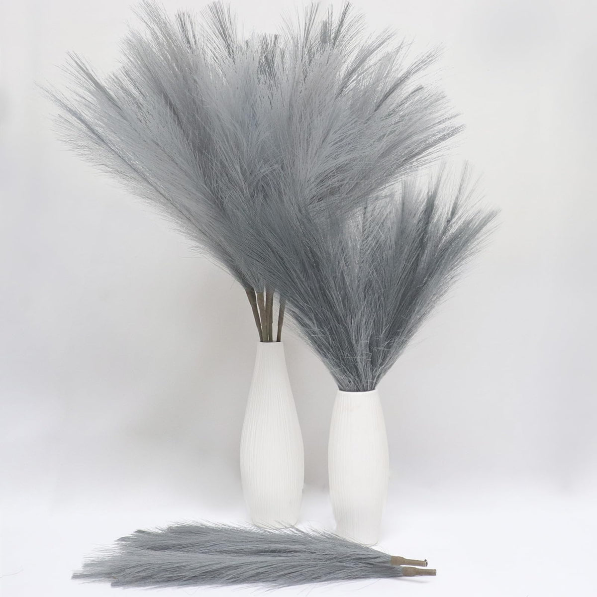 MAKHOT 5 PCS 30" Dark Green Pampas Grass Tall Fluffy, Detachable Faux Bulrush Reed Green Grass for Tall Vase Filler, Artificial Pampas Small Home Vase Decor
