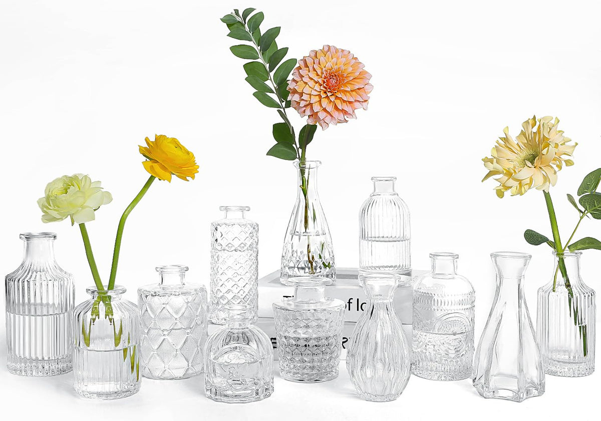 UPBUD Amber Gold Glass Bud Vases Set of 12, Small Vases for Flowers