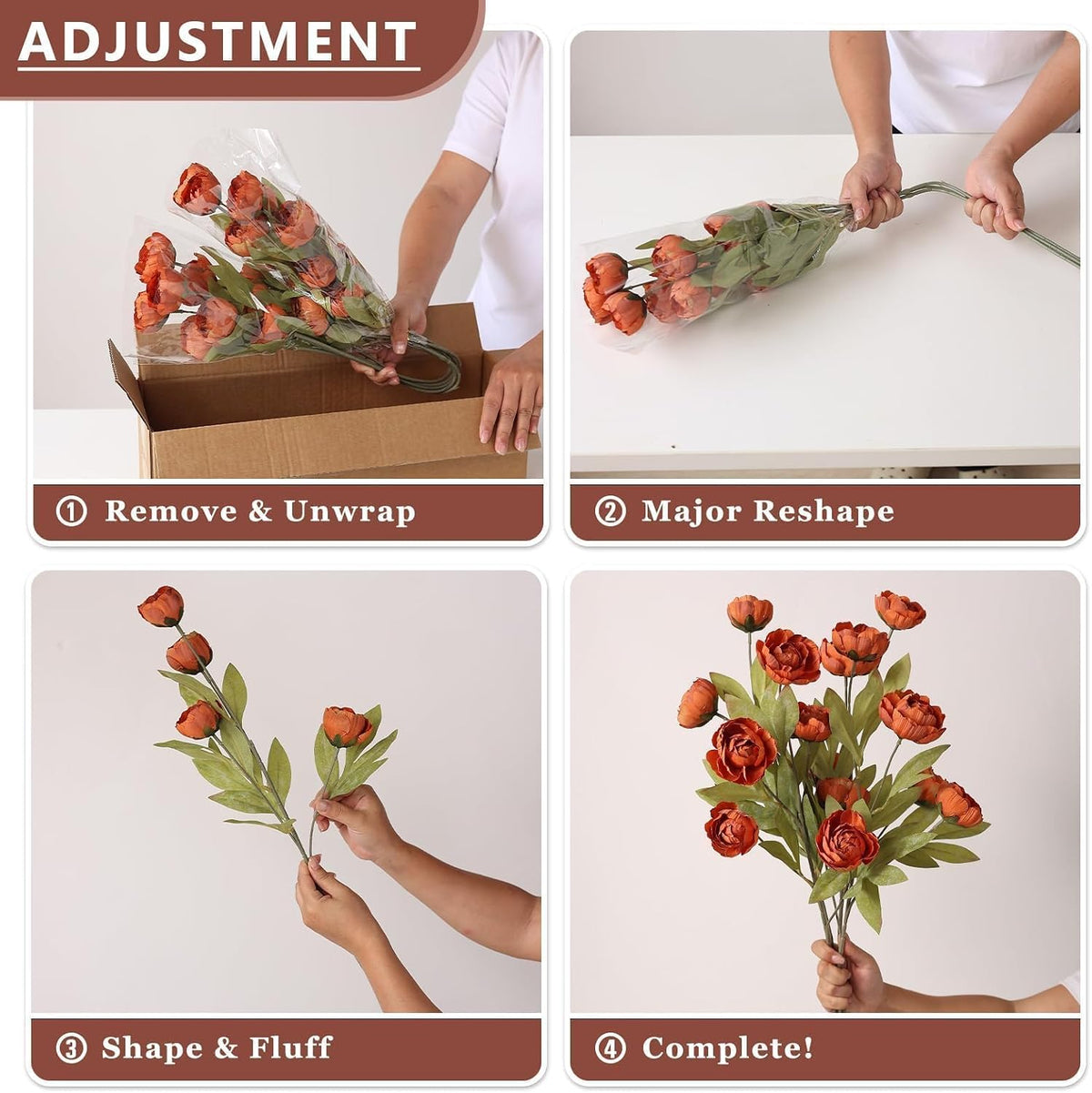6 Pcs 27" Faux Silk Peony Artificial Fall Flowers Stems for Vase (Orange)