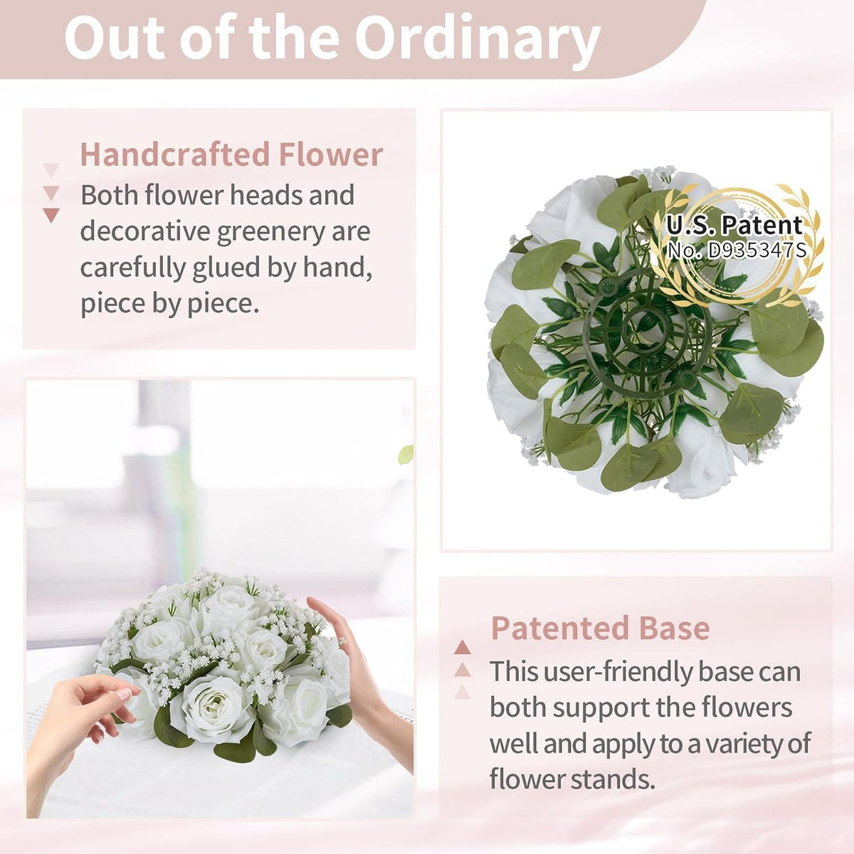 NUPTIO Flower Balls for Table Centerpieces: White Fake Flowers, 8.6 Inch