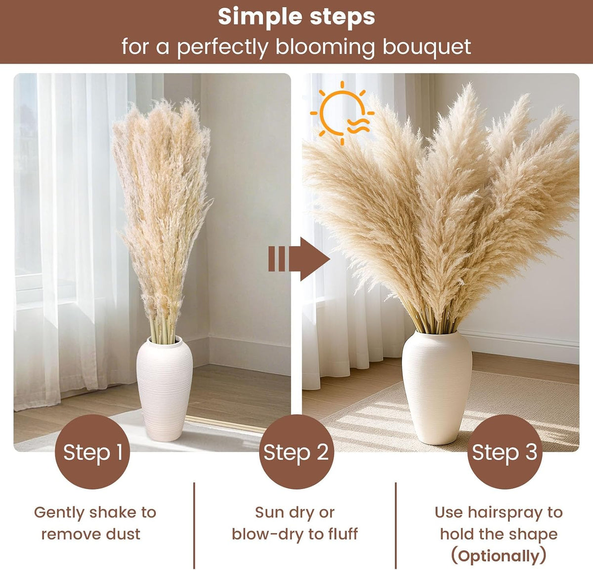 JOHOUSE 16PCS 40'' Tall Pampas Grass for Floor Vase
