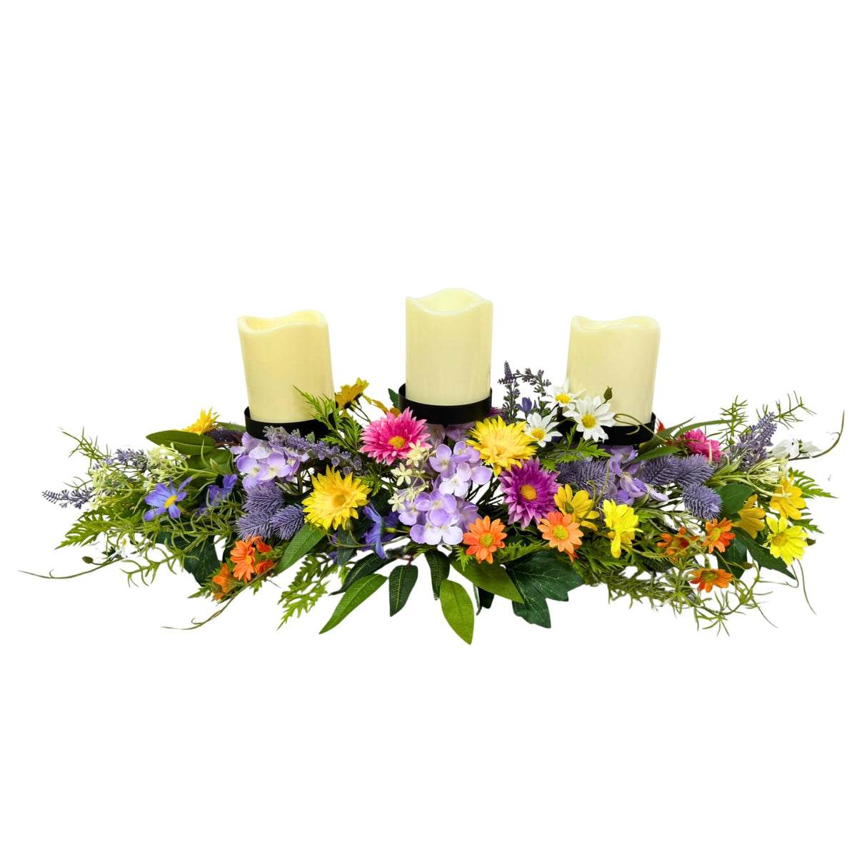 25 Inch Lemon Floral Centerpiece for Dining Table with 3 Candle Holders Spring Summer Table Centerpiece with Artificial Peony & Faux Lemon Flower Arrangement, Mantel Rustic Farmhouse Decor