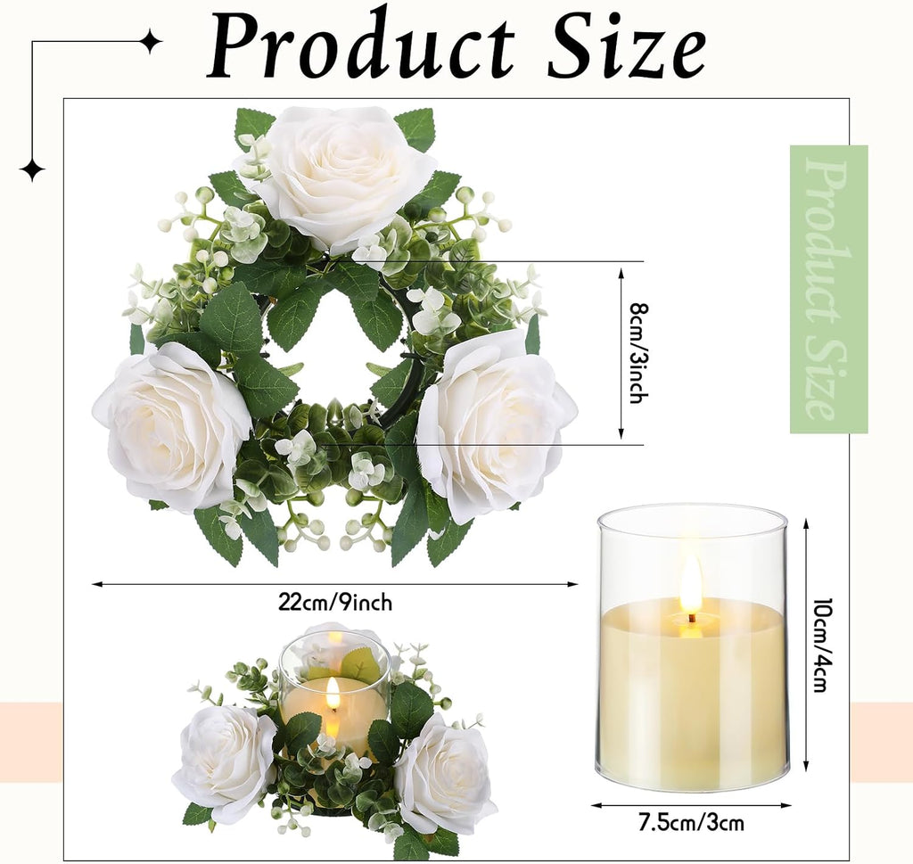 Yunlly 12 Pcs Rose Candle Rings with Candles Sets, White
