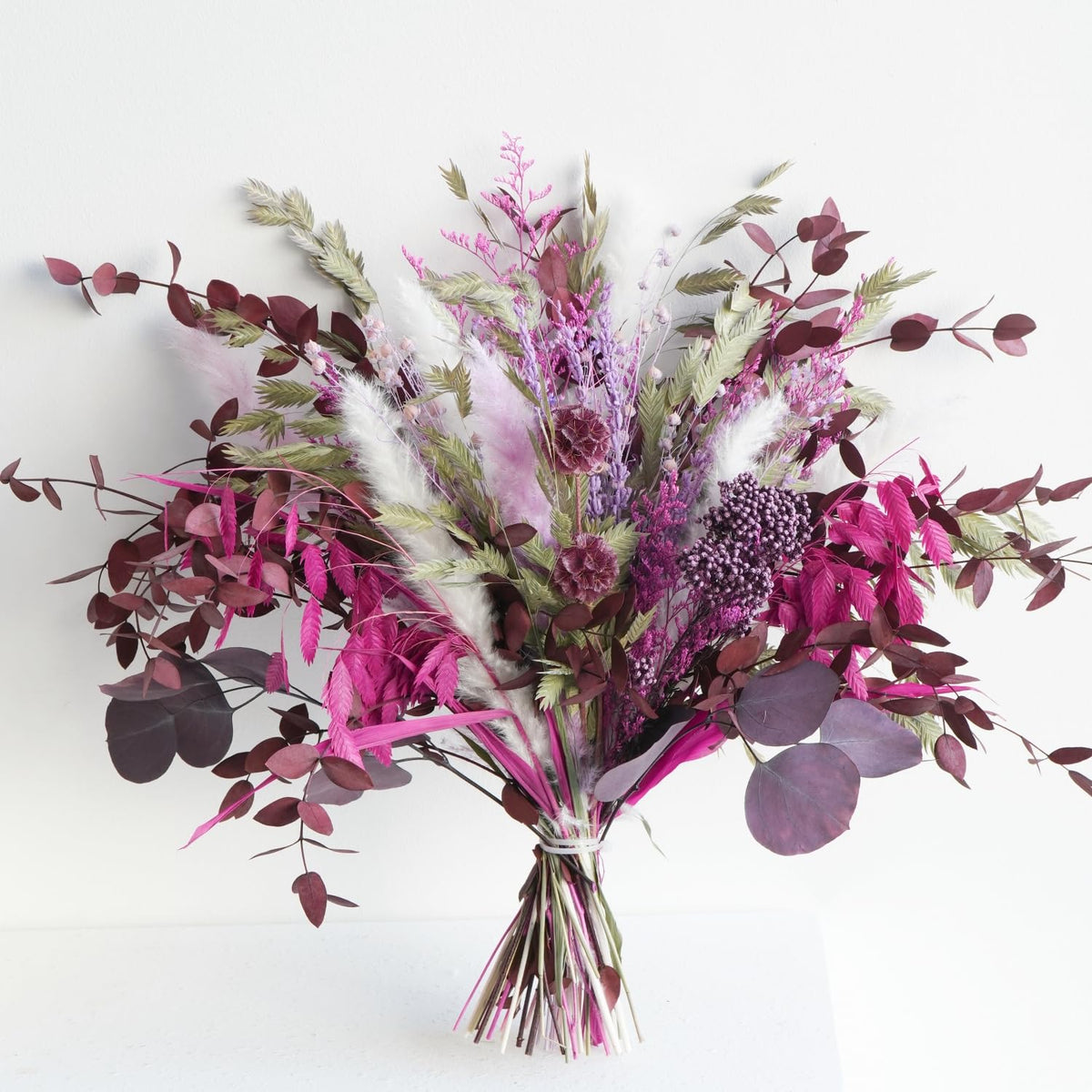 Blush Pink & Burgundy Dried Flower Bouquet, Cream Pampas Grass with Sage Green & Eucalyptus, Boho Dried Flowers for Wedding, Home Décor