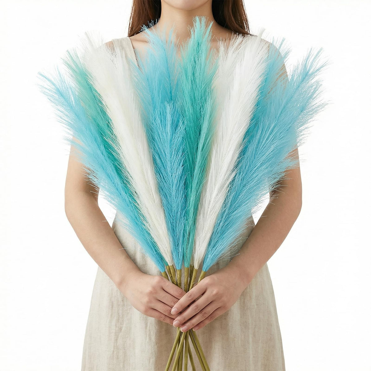 Agusbagli 30pcs Black Faux Pampas Grass Tall, 21.6in Artificial Colored Pompas Grass Short Fluffy Fake Pampas Stems Vase Filler Flower Arrangement for Home Wedding Centerpieces Boho Decor