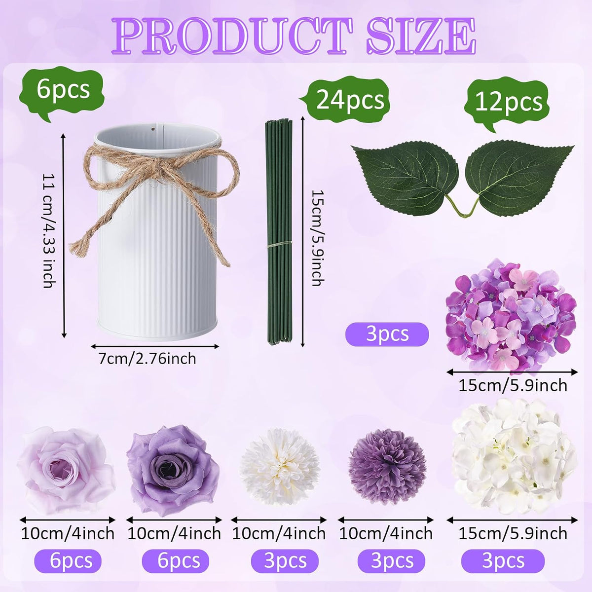 Zeyune 6 Set Artificial Centerpiece, Purple,White, Stylish Style