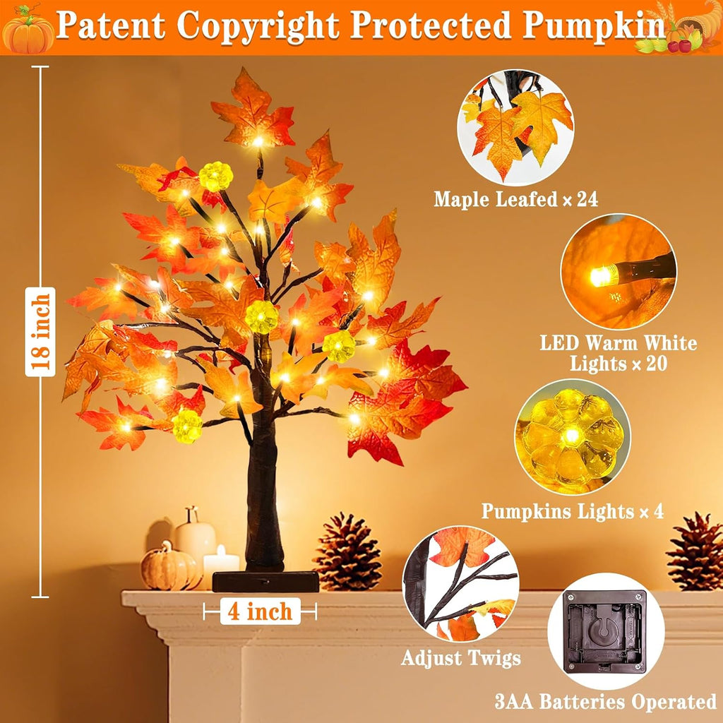 TURNMEON Fall Decor 2 Pack 18 Inch Prelit Fall Maple Tree 48 LEDs Timer