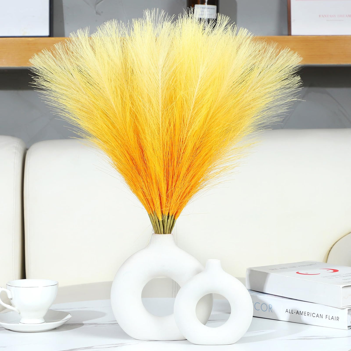 UREYMX Faux Pampas Grass Decor 17.7 Inch 30pcs, Artificial Pampas Grass Fluffy Home Decor, Short Vase Room Decor pompous Grass Flower Arrangement for Boho Home Wedding Decoration (Black,White,Grey)