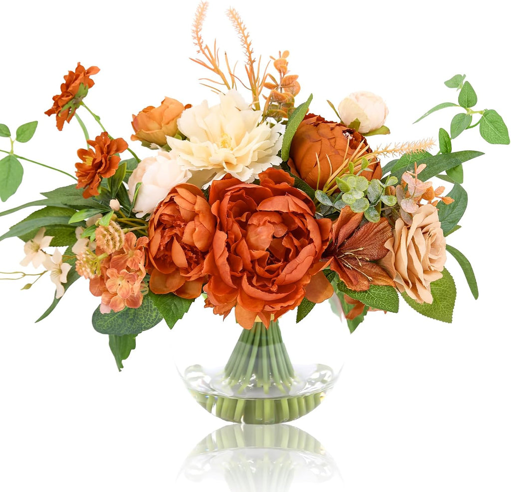 WELL KNOWN Artificial Flowers in Vase, Burnt Orange & Champagne Plus