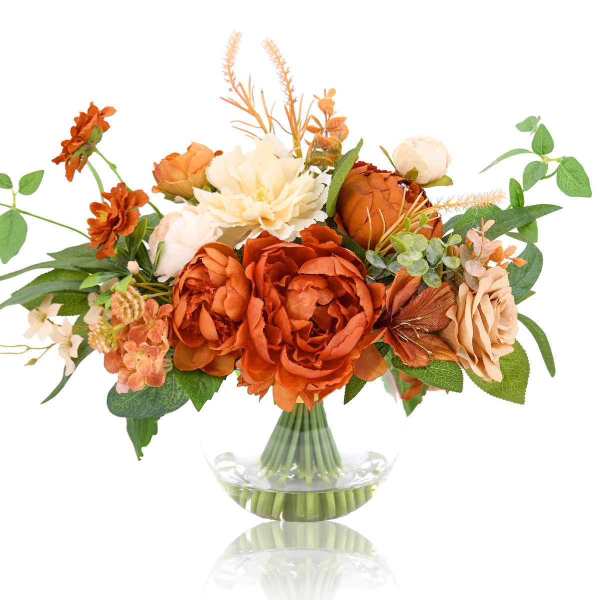 WELL KNOWN Artificial Flowers in Vase, Burnt Orange & Champagne Plus