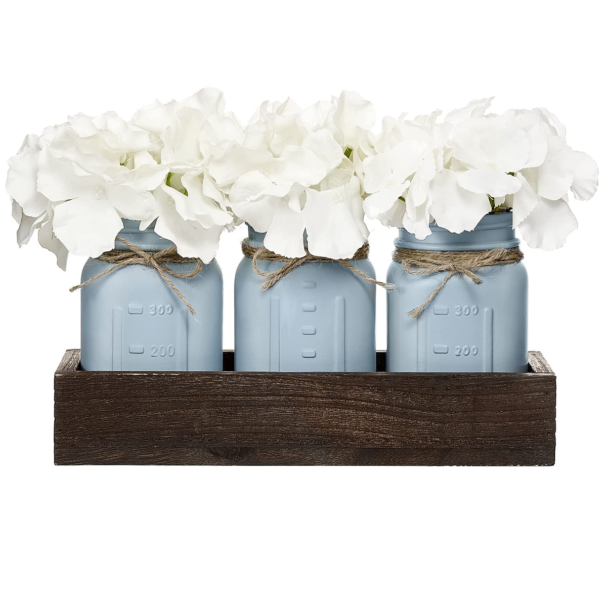 Mkono Mason Jar Centerpiece with Wood Tray Farmhouse Coffee Table Decor