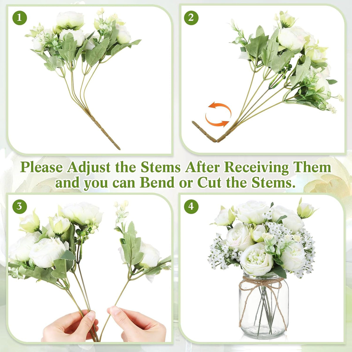 Zeyune 12 Sets Mason Jar Flowers Centerpiece Table Decorations,Green