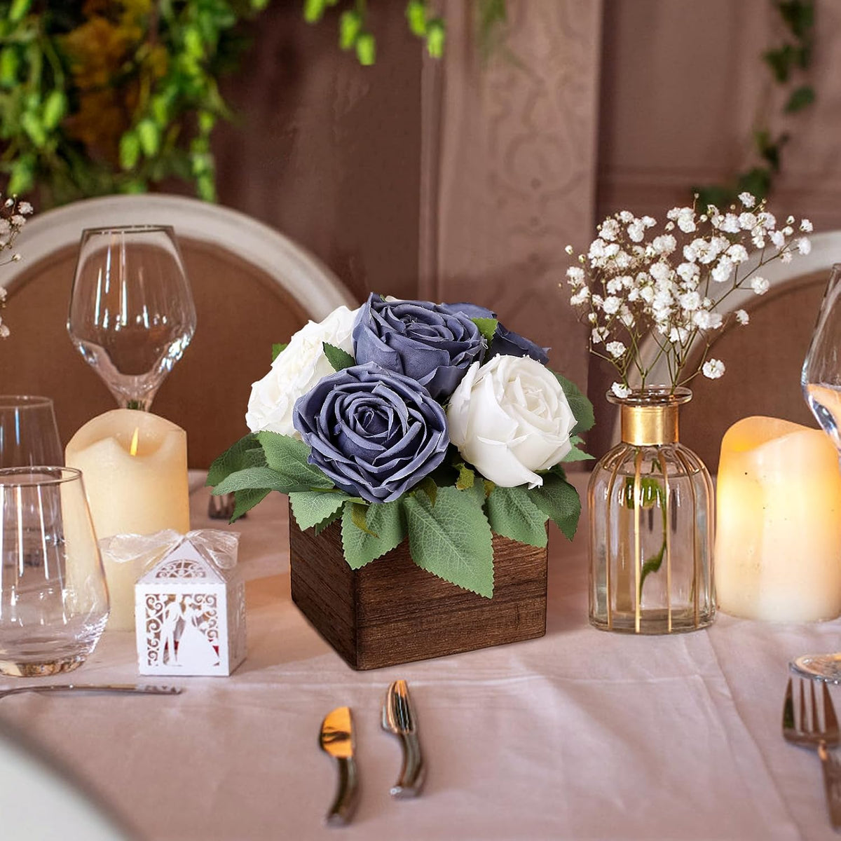 Dusty Blue & White Dining Table Centerpiece Set of 6, Pre-Made