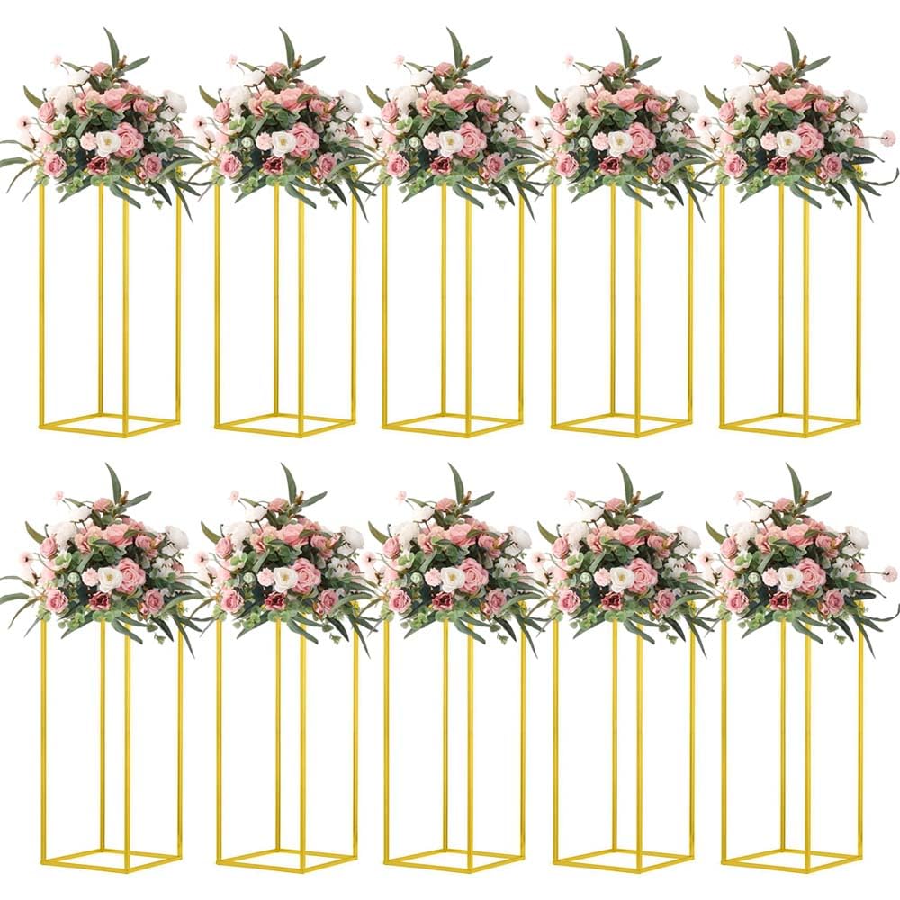 23.6inch 10 pcs Column Vases Gold Centerpieces for Table Metal Flower Stand Gold Wedding Centerpieces for Tables Party Floral Stands for Flowers