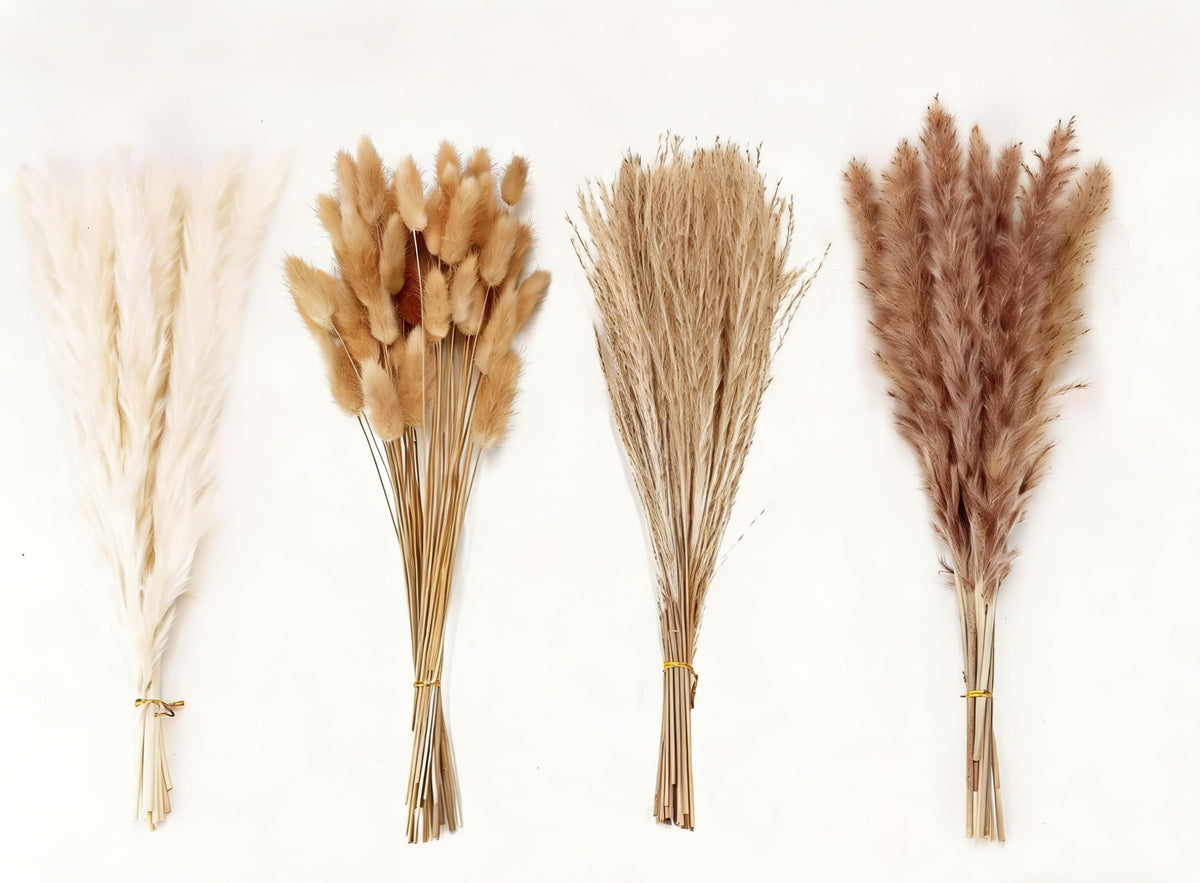 17Inch Natural Dried Pampas Grass 30 Stems - Boho Home Decor for Table Centerpieces, Wedding, Floral Arrangements(Natural)