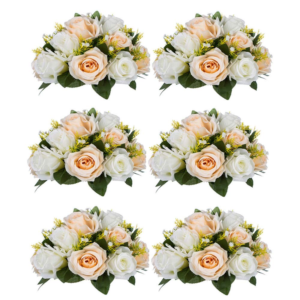 Nuptio Artificial Flower Centrepieces for Tables - 6 Pcs Burgundy & Dusty Rose & Creamy White Fake Flowers Roses Balls 9.5in Diam - Silk Faux Rose Arrangement for Wedding Party Centerpiece Table Decor