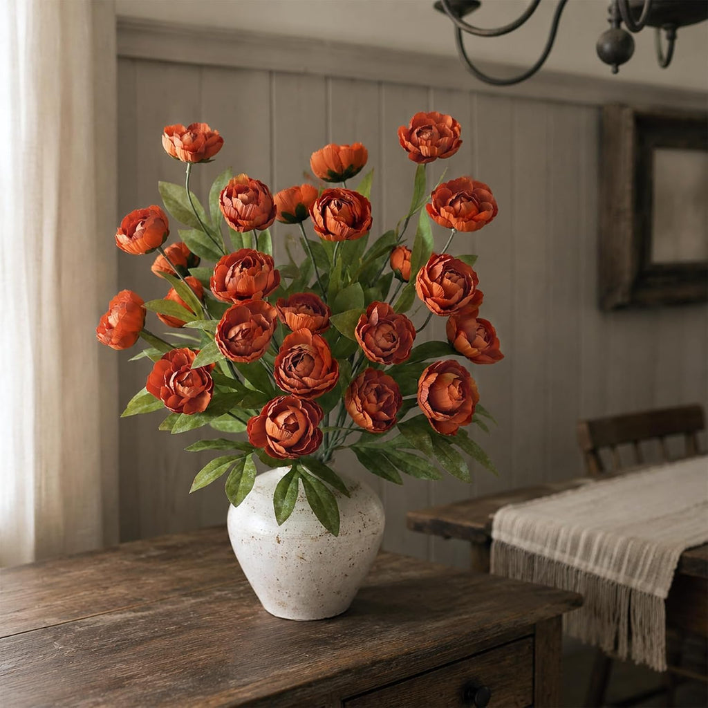 6 Pcs 27" Faux Silk Peony Artificial Fall Flowers Stems for Vase (Orange)