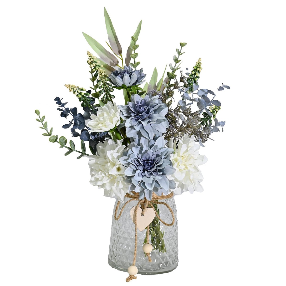 Artificial Flowers with Ceramic Vase Faux Hydrangea Flower Arrangements Table Centerpieces for Home Garden Party Wedding Decoration