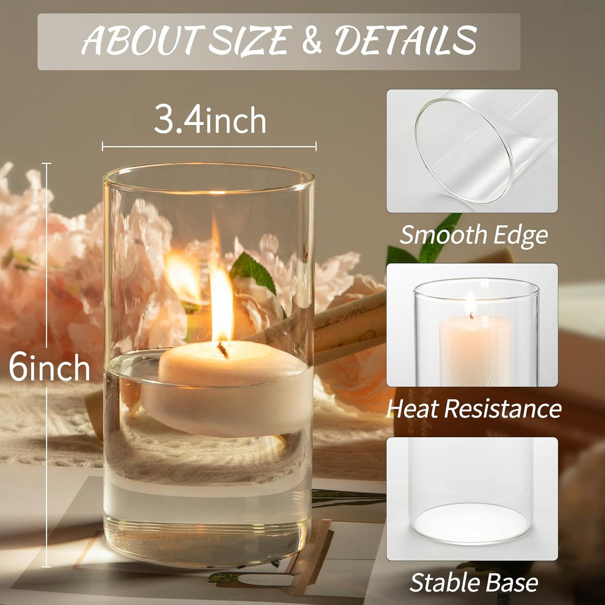 12pcs Glass Cylinder Vases for Centerpieces - 6 Inch Tall Flower Vase for Wedding Decorations, Clear Glass Flower Vases Floating Candle Holder for Table Centerpiece Wedding Home Décor