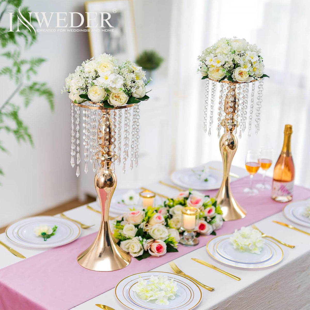 Flower Balls Centerpieces for Tables: White Silk Rose, 10Pcs