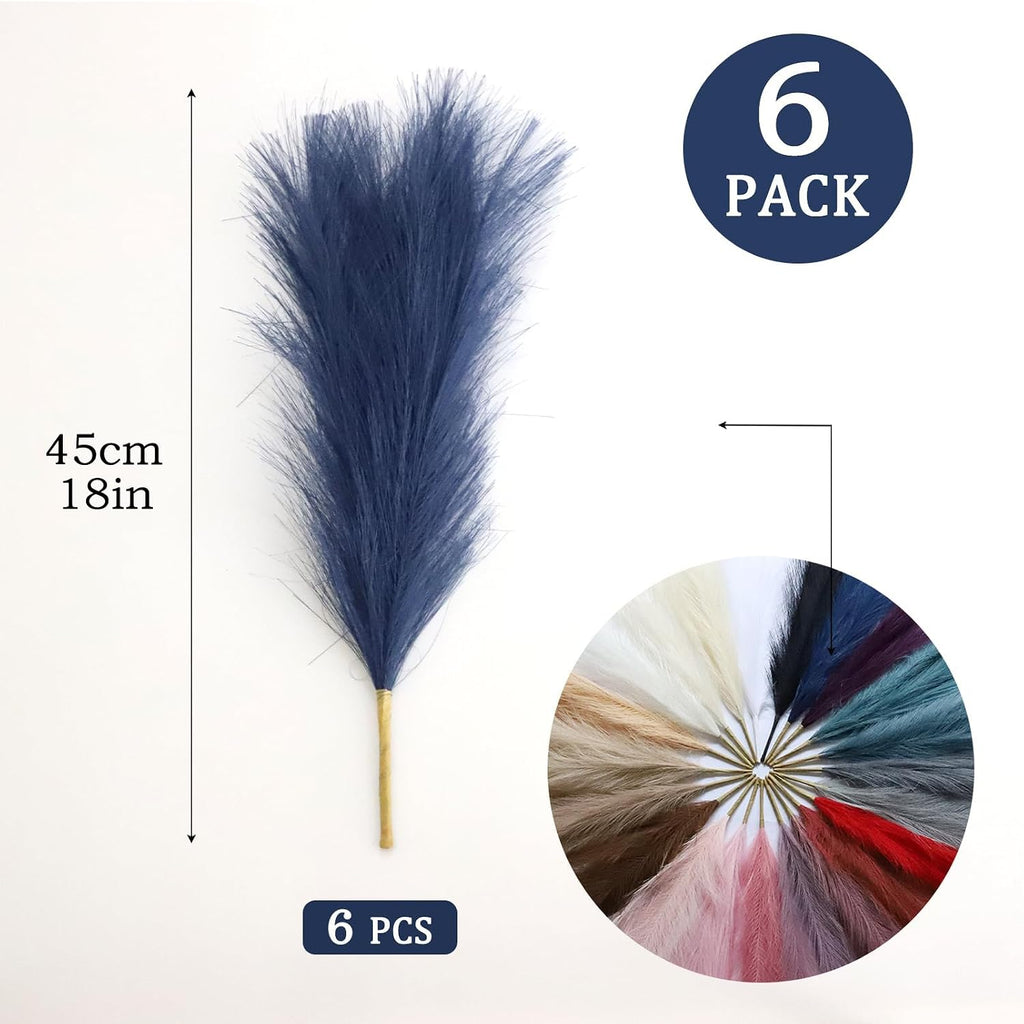 LWINGFLYER Navy Blue Faux Pampas Grass Decor 18-Inch Short 6 Stems Dried Flowers for Small Vase Boho Home Decor Wedding Bouquet Party Decoration Flower Arrangement Balloon Garland