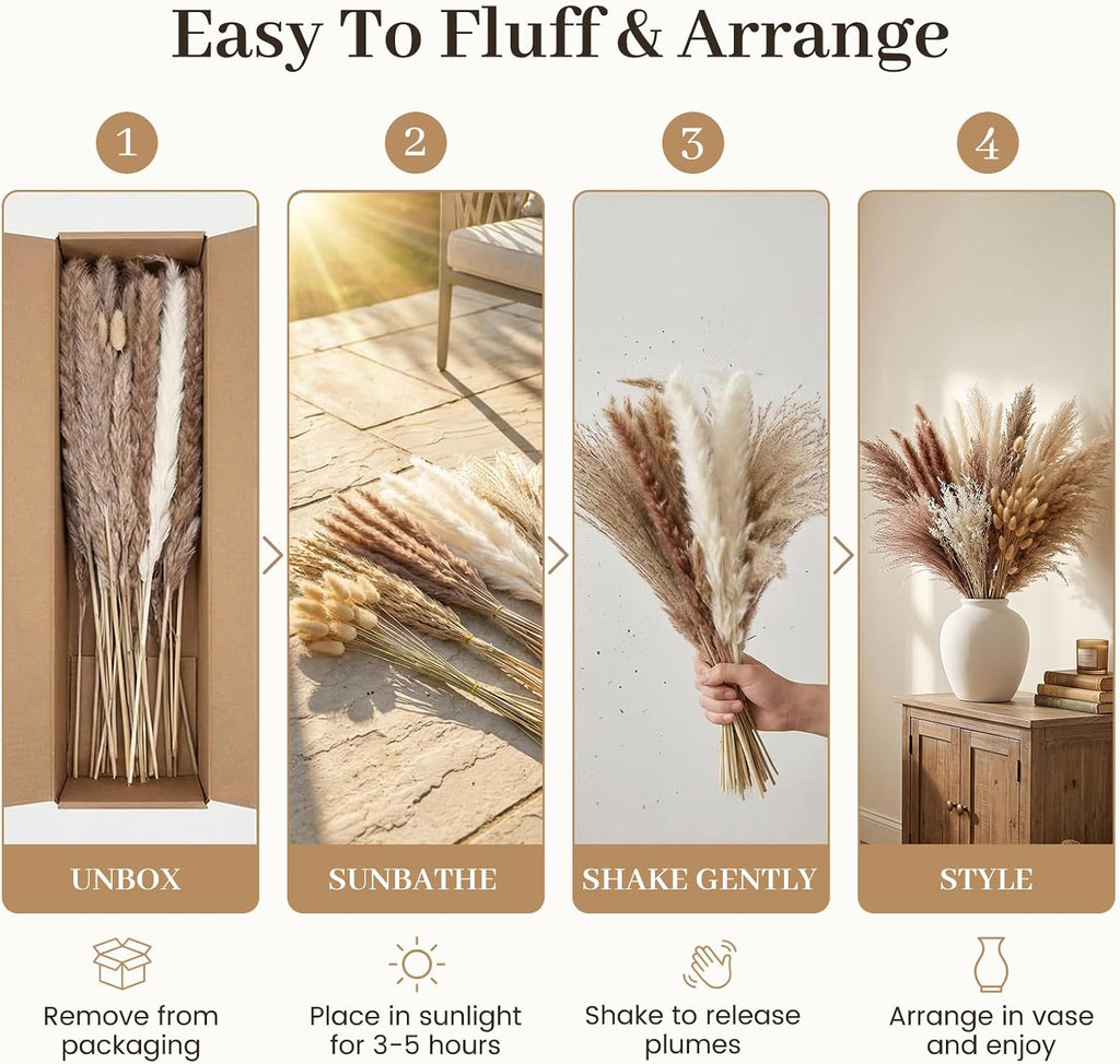 JOHOUSE 450PCS Natural Dried Pampas Grass Decor