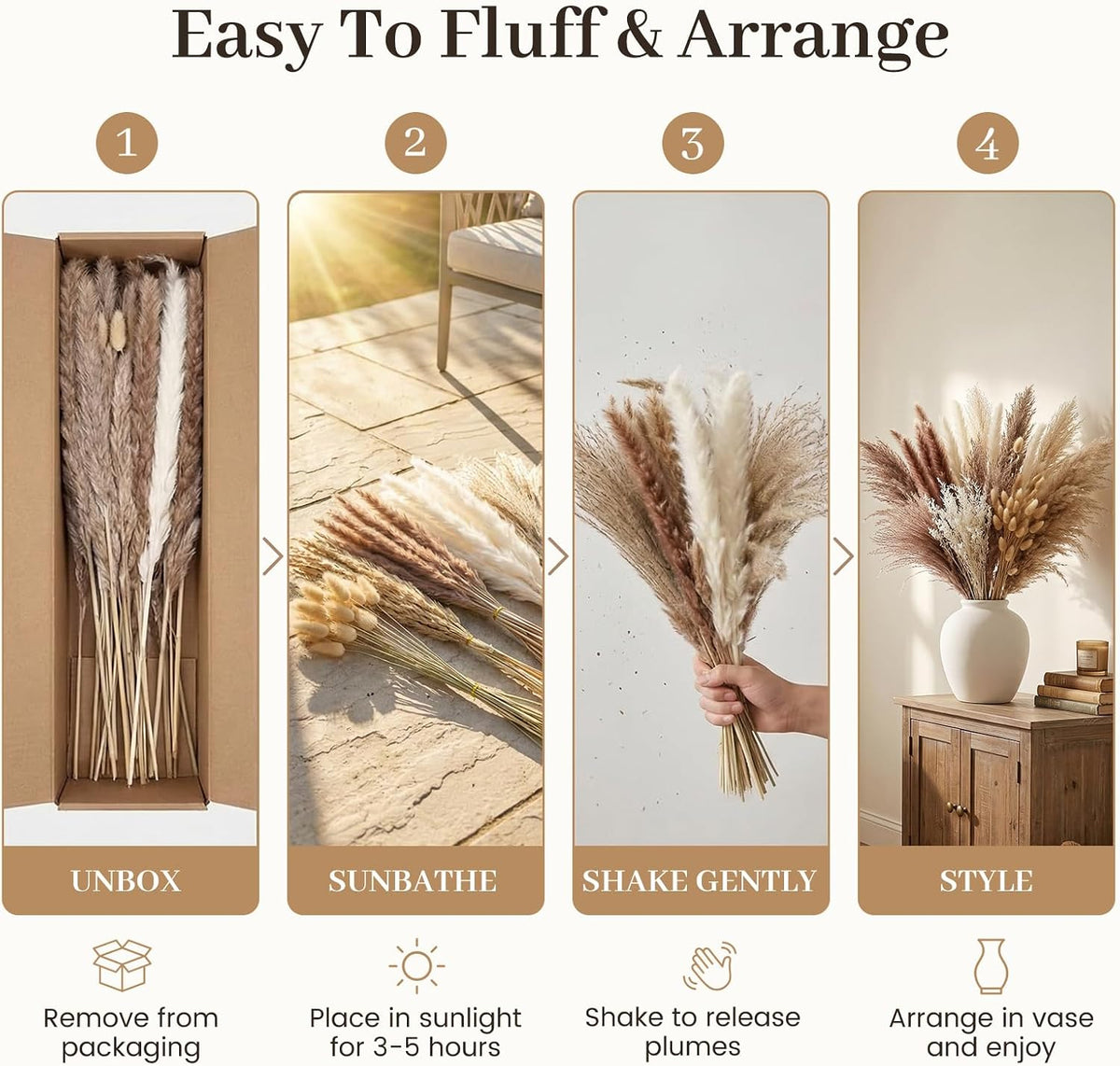 JOHOUSE 450PCS Natural Dried Pampas Grass Decor
