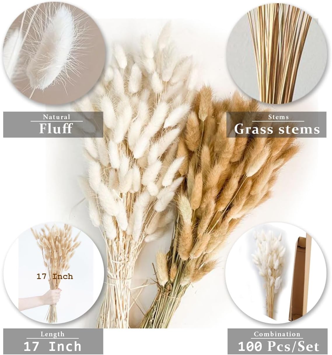 Bunny Tails Dried Flowers Boho Decor Pampass Grass 100pcs Floral Stems Decoration Plants 17 Inch (Teal Blue)