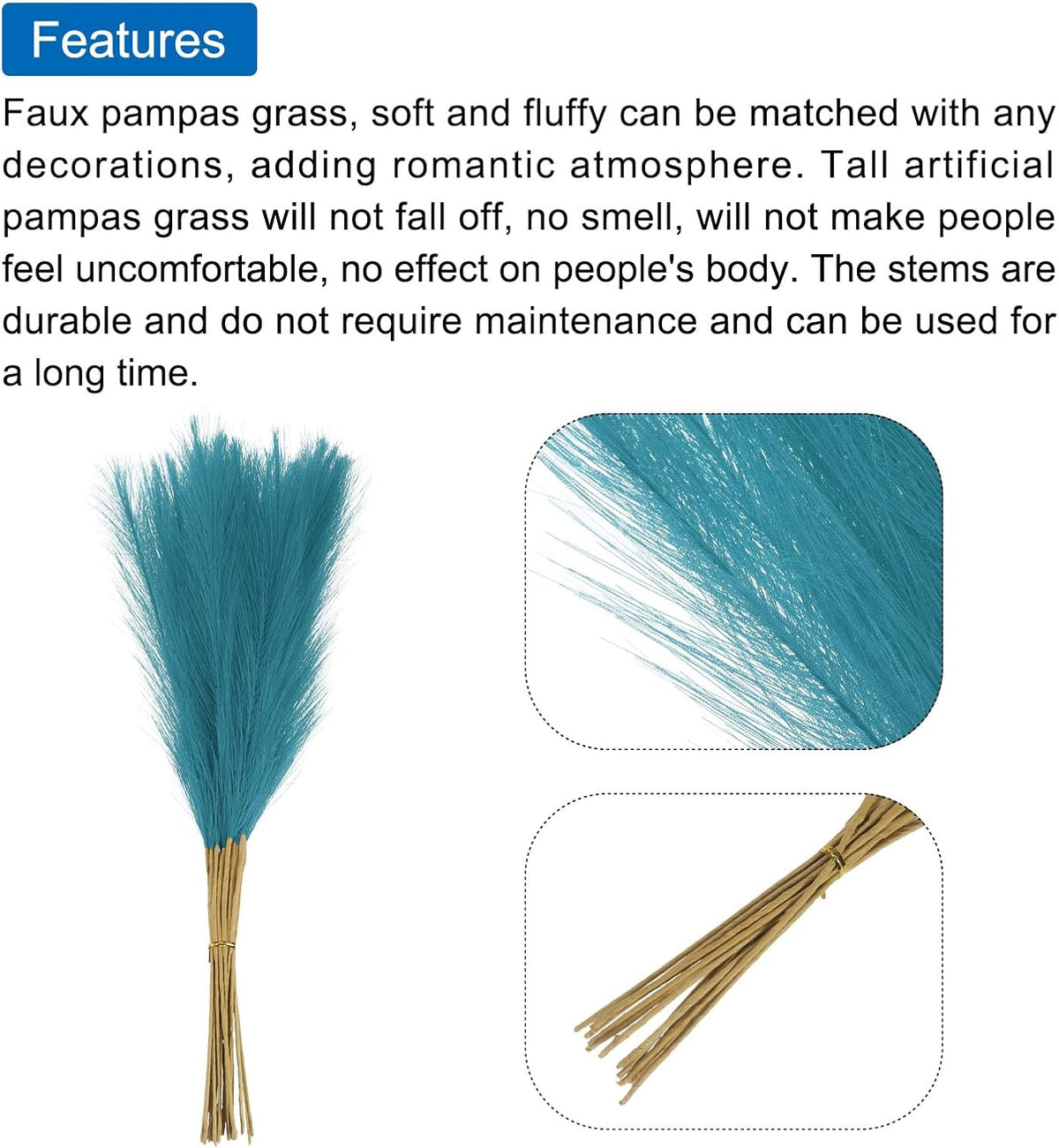 MECCANIXITY 15Pcs Faux Pampas Grass,21"/55cm Fake Pampas Grass Decor for Living Room Party Wall Vase Wedding Decoration,Light Blue