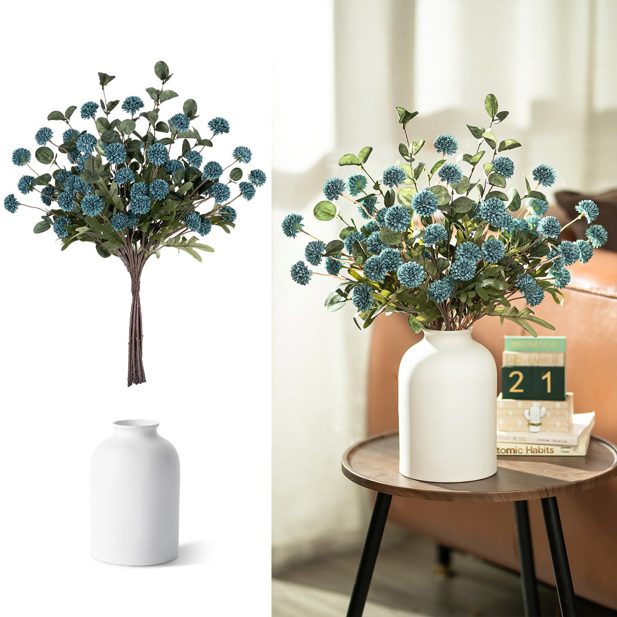 BLOSMON Fake Flowers Centerpieces for Tables, Beige Mums for Dining Room