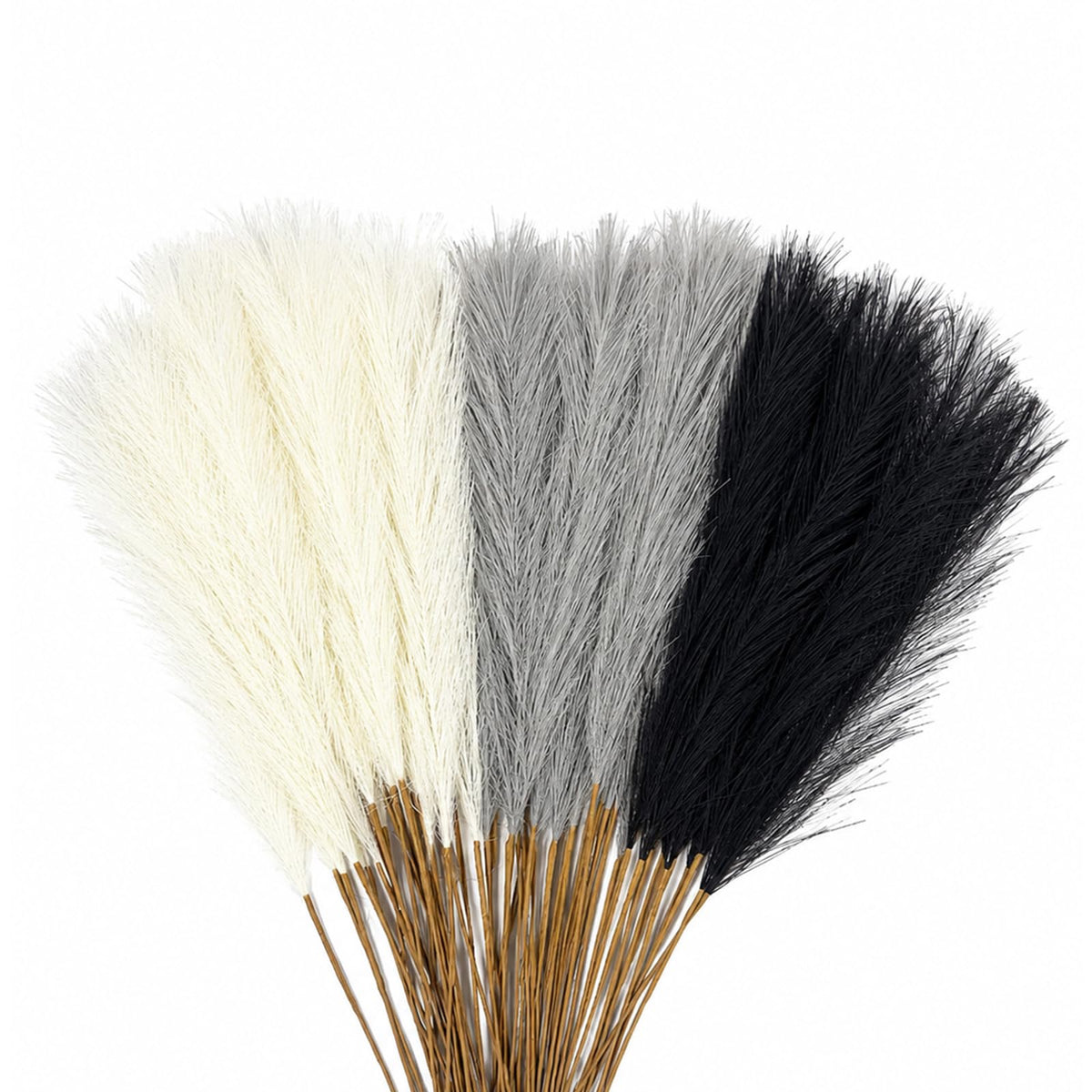 60Pcs 21.7" Artificial Small Pampas Grass Faux Flower Vase Filler Fluffy Faux Short Pampas Grass for Home Wedding Centerpieces Boho Decorations (Iovy & Beige Yellow & Brown)