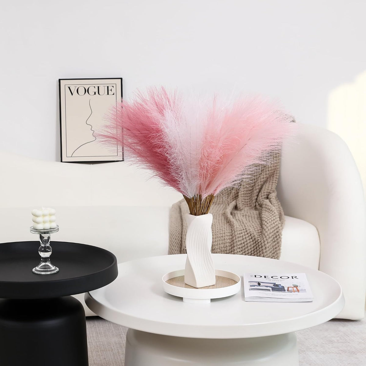 Wertuirk 30pcs Faux Pampas Grass - 24 Inch Pink Pampas Grass Home Decor