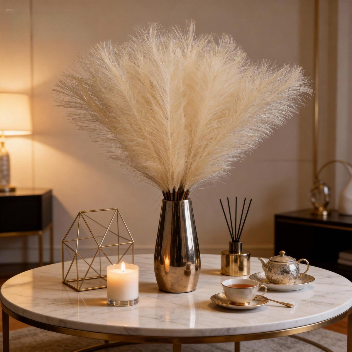 50pcs Black Pampas Grass 21.6 Inch Non-Shedding Faux Pampas for Gothic Home, Moody Boho, Halloween and Modern Wedding Decor