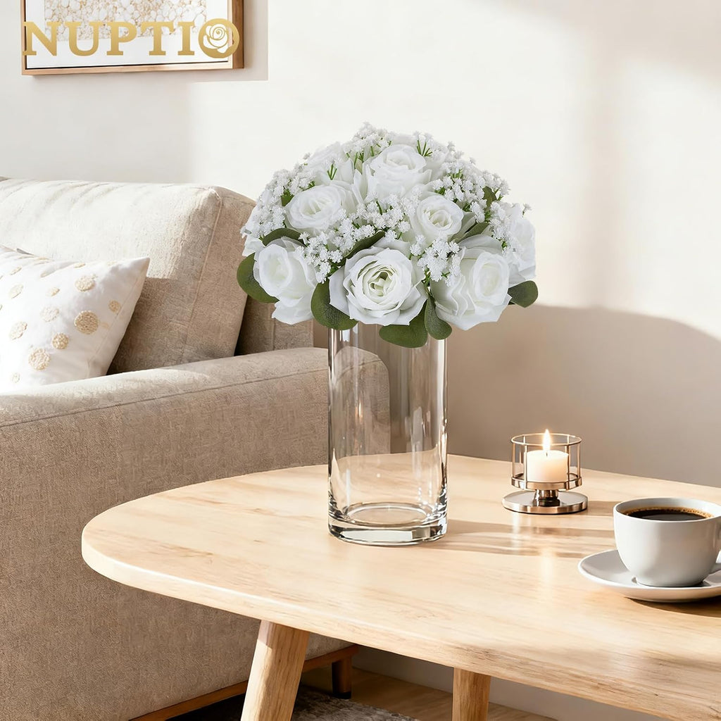 NUPTIO Flower Balls for Table Centerpieces: White Fake Flowers, 8.6 Inch