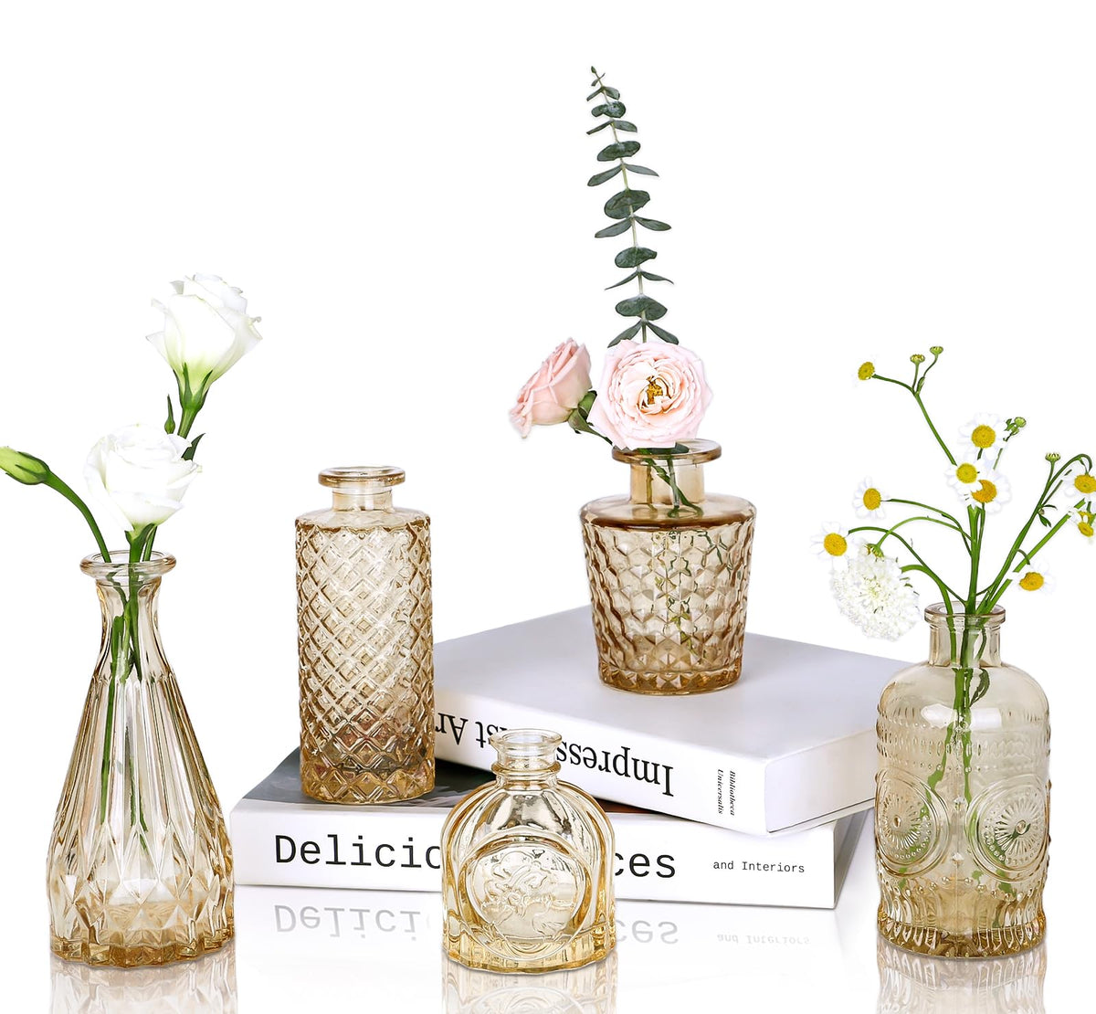 UPBUD Amber Gold Glass Bud Vases Set of 12, Small Vases for Flowers