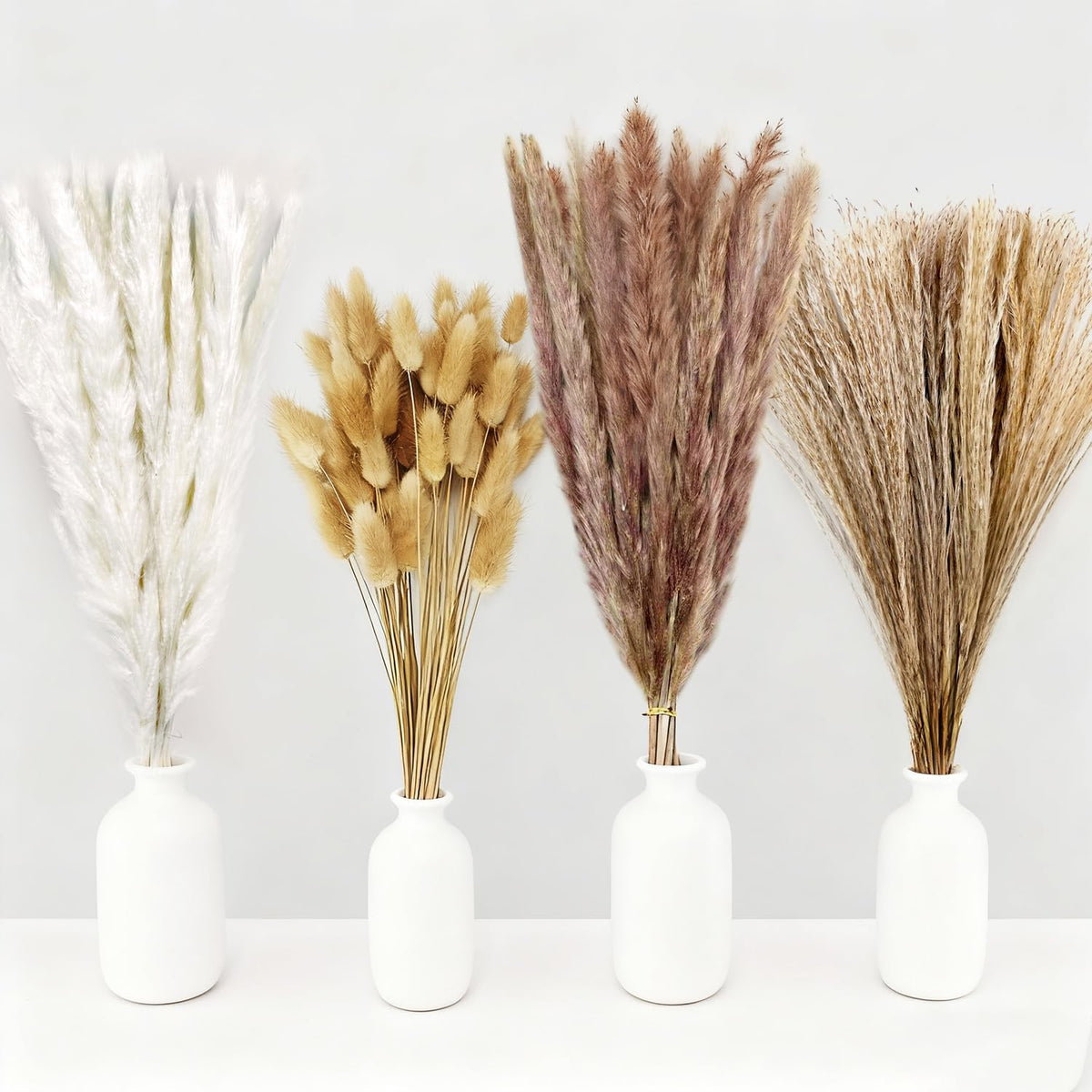 Dried Pampas Grass Decor, 100 Stems Bouquet with Bunny Tails & Reed Grass, Boho Dried Flowers for Wedding, Home Table Centerpieces, Rustic Farmhouse Party Decorations