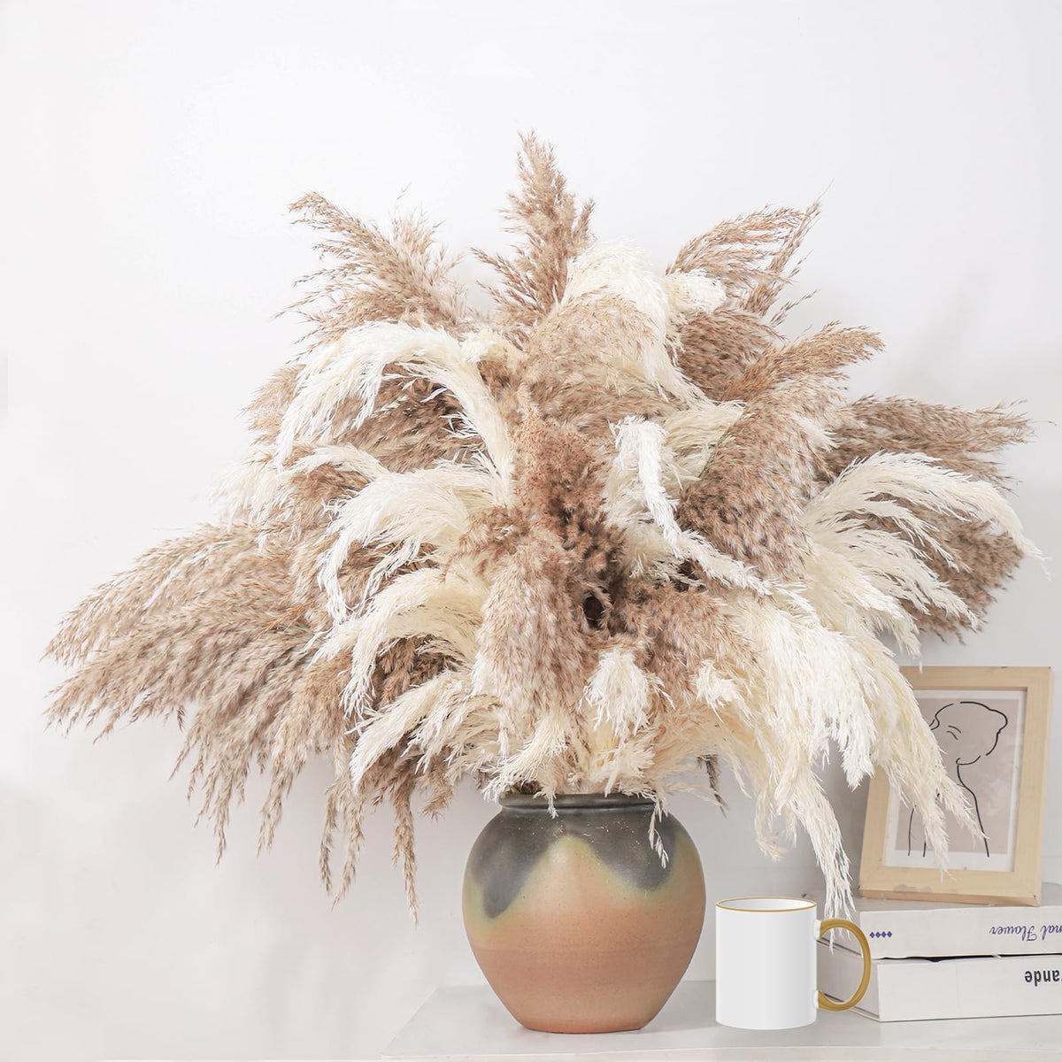 20 Stems 28" Large Brown Pampas Grass - Natural Fluffy Pompas Grass Bulk for Floor Vase - Boho Decor Home Wedding Event Decor, Gift