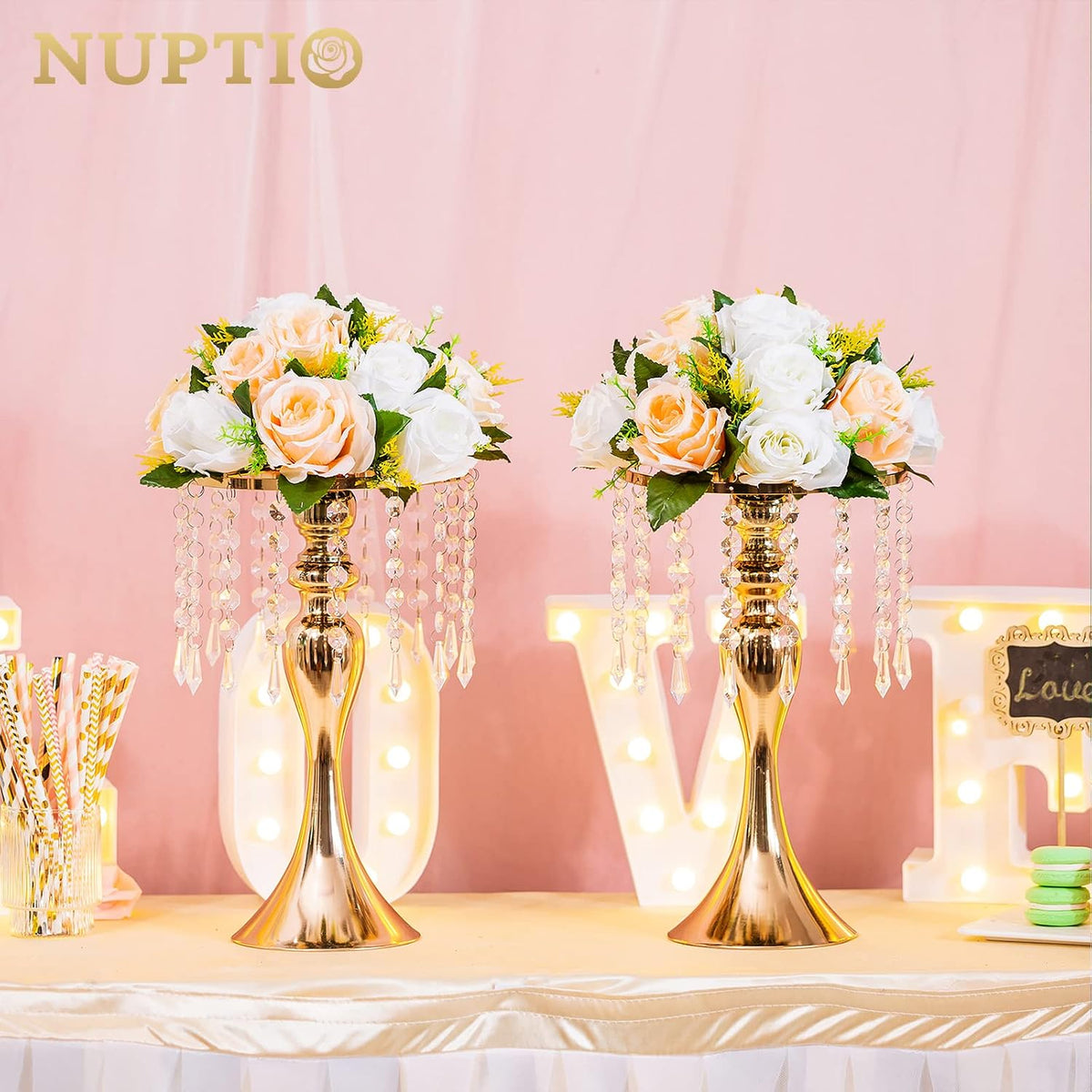 NUPTIO Tall Vase Table Centerpiece, 13.8", Gold, 10 Pcs