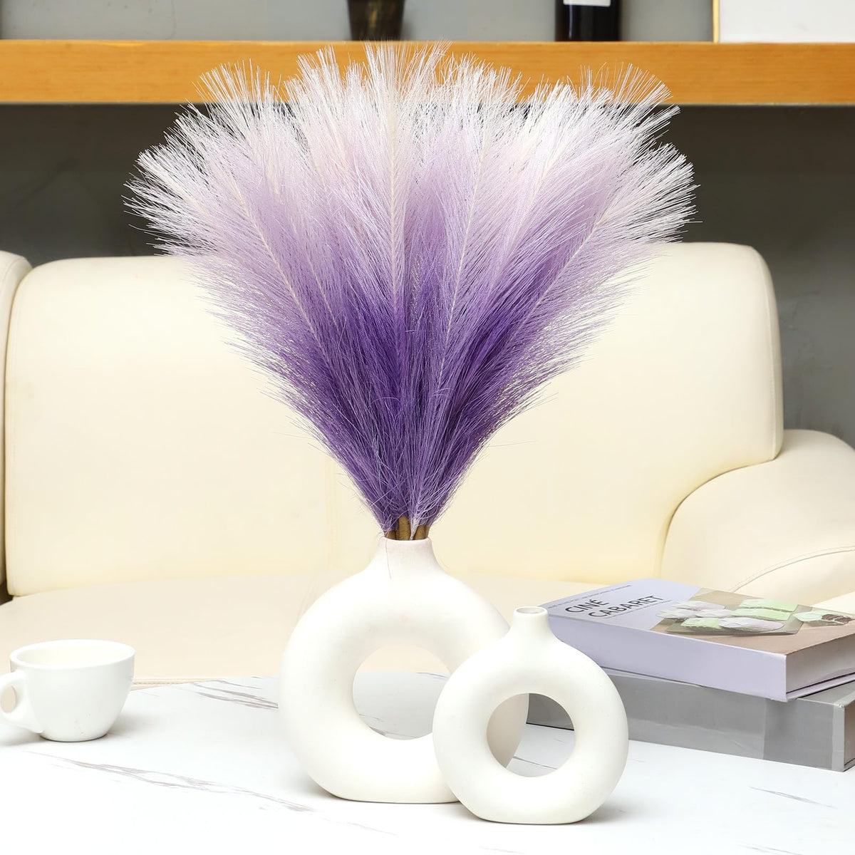 UREYMX Faux Pampas Grass Decor 17.7 Inch 30pcs, Artificial Pampas Grass Fluffy Home Decor, Short Vase Room Decor pompous Grass Flower Arrangement for Boho Home Wedding Decoration (Black,White,Grey)
