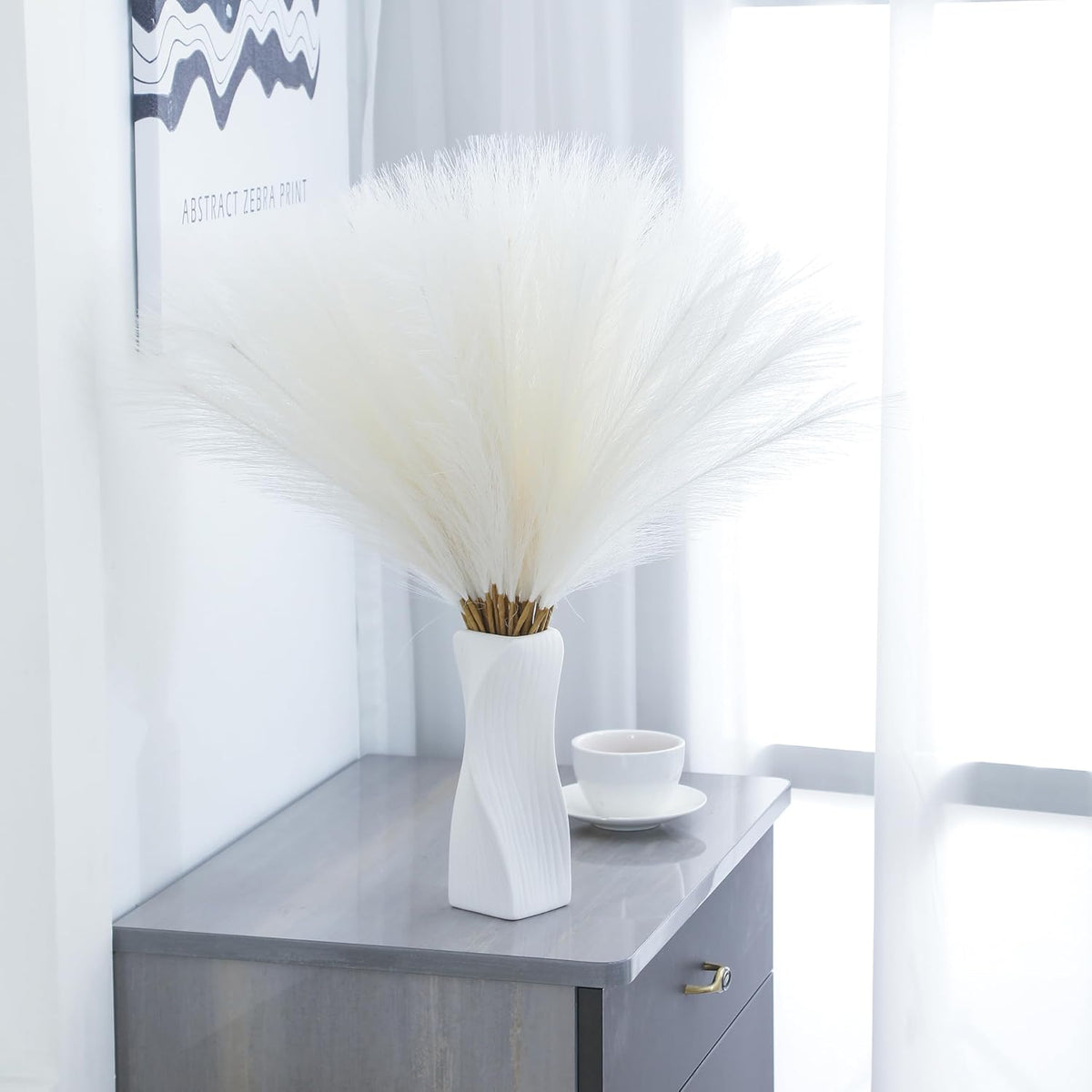 30pcs 22" White Pampas Grass Faux Pampas Grass Decor for Table Vase
