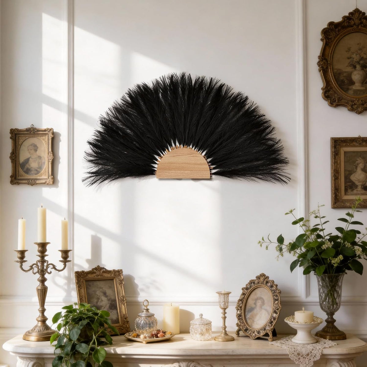 50pcs Black Pampas Grass 21.6 Inch Non-Shedding Faux Pampas for Gothic Home, Moody Boho, Halloween and Modern Wedding Decor