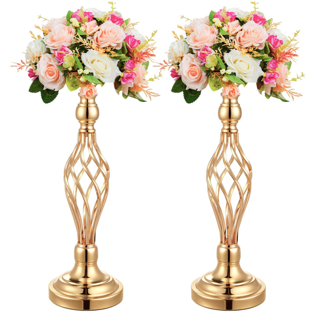 Rtteri 20 Pcs 22.8 Inch High Metal Flower Stand, Wedding Gold Centerpieces for Table, Floral Stand Elegant Vase Holder for Reception Table Decor Party Hotel Home Decor (Gold, Large)
