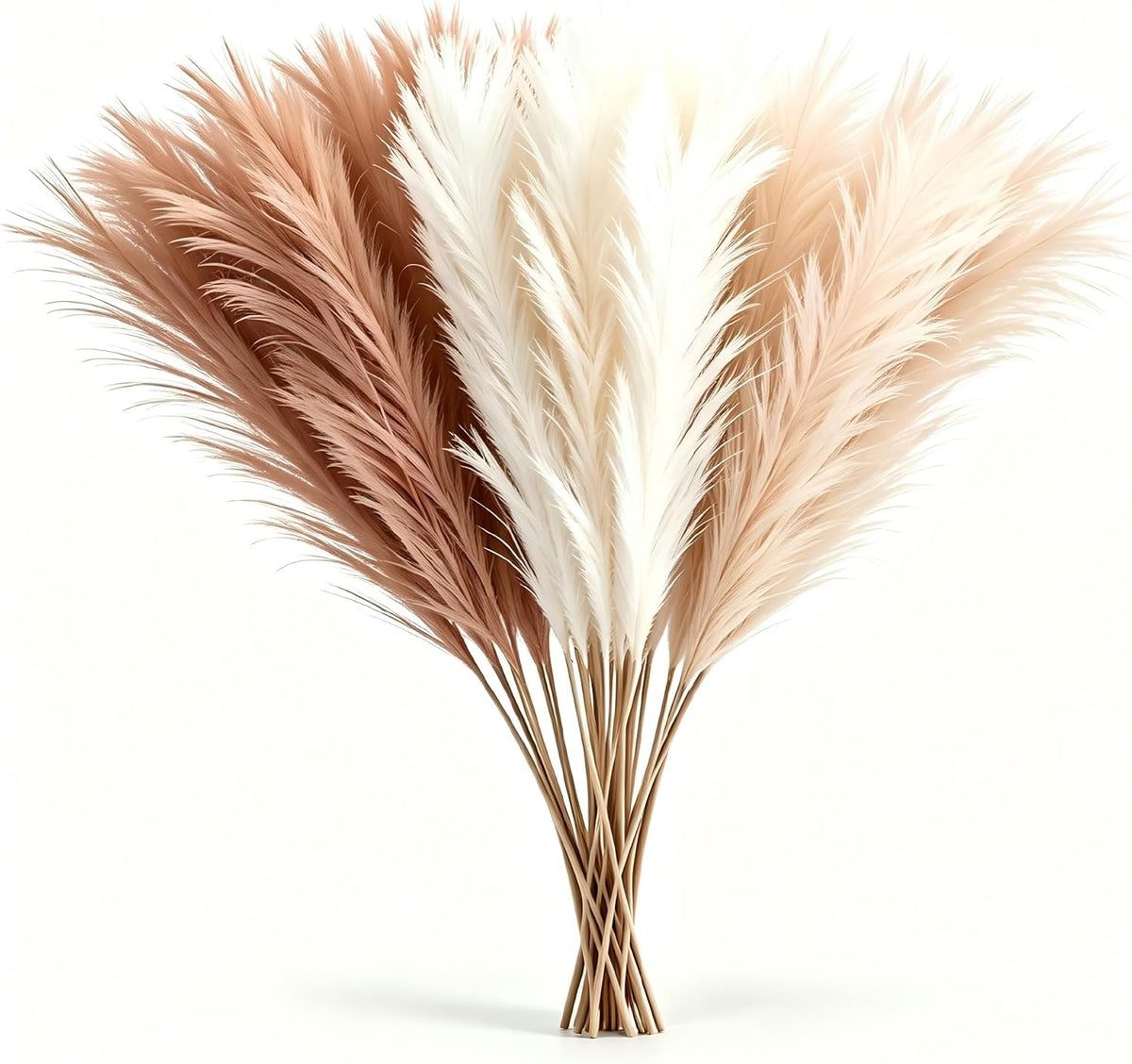 QGG 60 PCS 21.7 Inch Ultra Fluffy FauxPampas Grass, No Shedding ArtificialDried Grass, Boho Home BedroomWedding Vase Filler Floral ArrangementDecor(Sand & Beige & Light Brown)