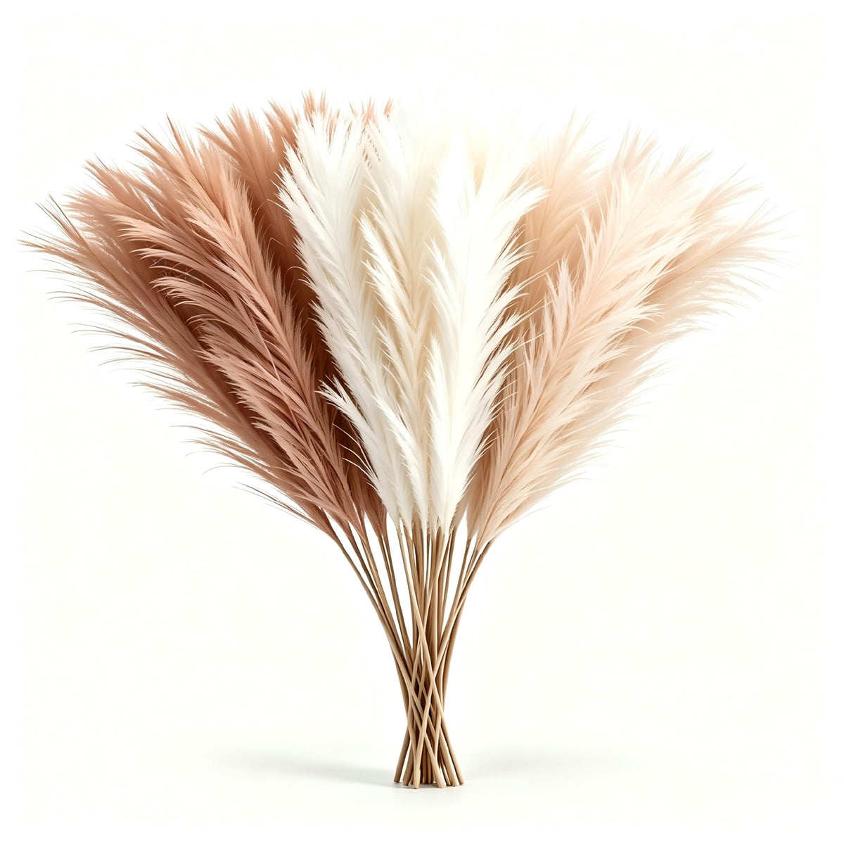 QGG 60 PCS 21.7 Inch Ultra Fluffy FauxPampas Grass, No Shedding ArtificialDried Grass, Boho Home BedroomWedding Vase Filler Floral ArrangementDecor(Sand & Beige & Light Brown)