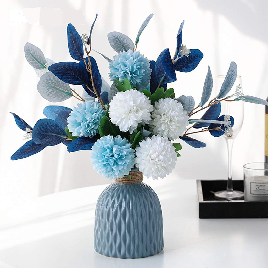 Artificial Flowers with Ceramic Vase Faux Hydrangea Flower Arrangements Table Centerpieces for Home Garden Party Wedding Decoration