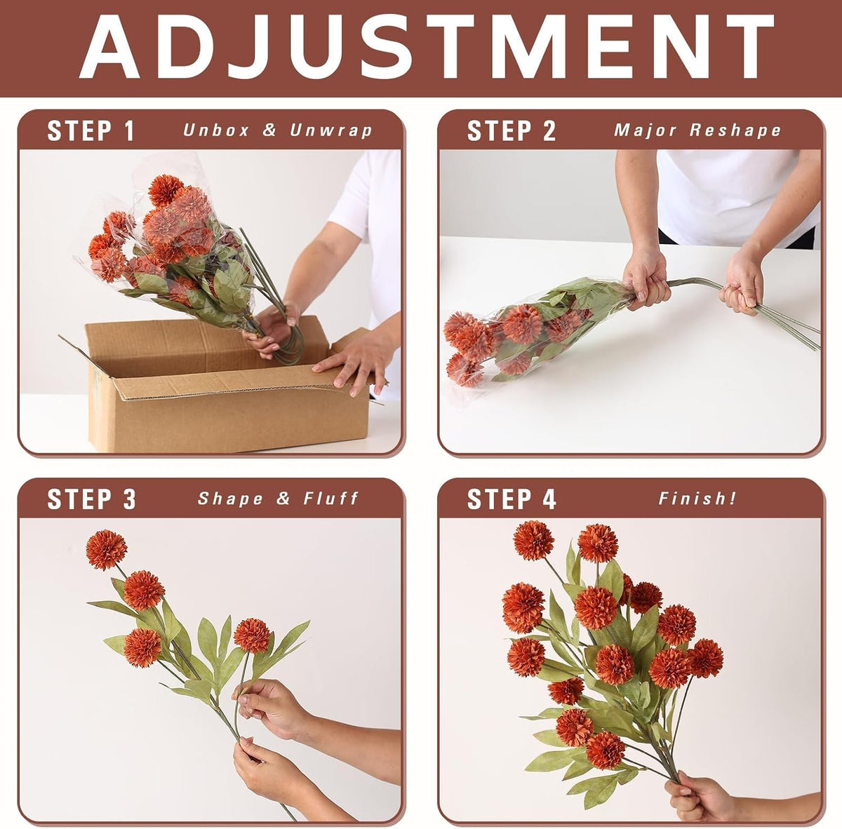 6Pcs 27"Artificial Fall Pompon Mum Stems Silk Flower for Vase Decor(Orange)