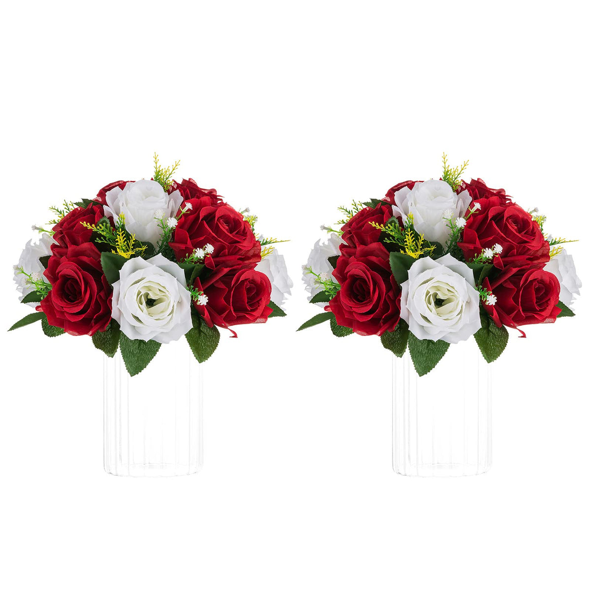 Nuptio Artificial Flower Centrepieces for Tables - 6 Pcs Burgundy & Dusty Rose & Creamy White Fake Flowers Roses Balls 9.5in Diam - Silk Faux Rose Arrangement for Wedding Party Centerpiece Table Decor