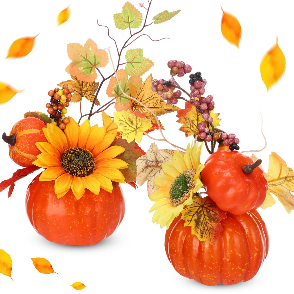 Canlierr 6 Pcs Small Fall Pumpkin Table Centerpiece with Artificial Flower