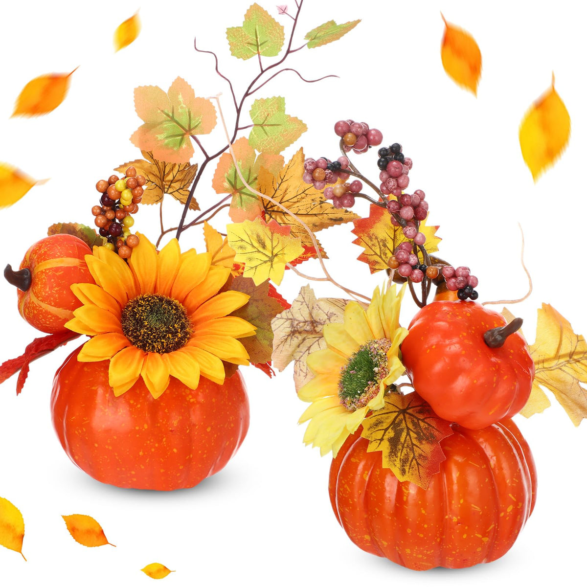 Canlierr 6 Pcs Small Fall Pumpkin Table Centerpiece with Artificial Flower