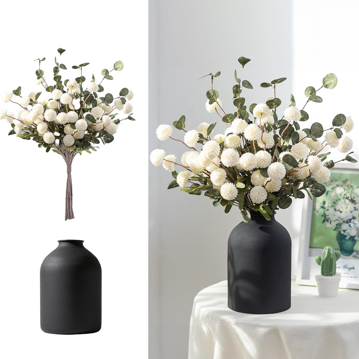 BLOSMON Fake Flowers Centerpieces for Tables, Beige Mums for Dining Room
